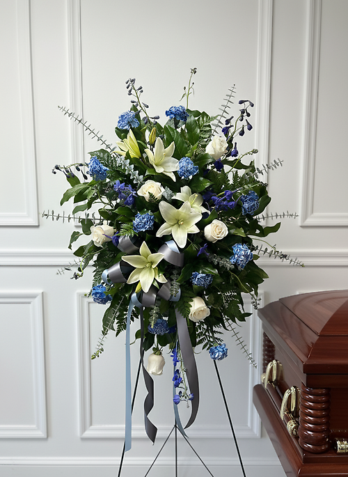 Peaceful Blue Tribute Standing Spray